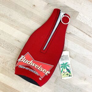 Vintage 1995 Budweiser Logo Beer Bottle Zipper Koozie Collectible with Tag
